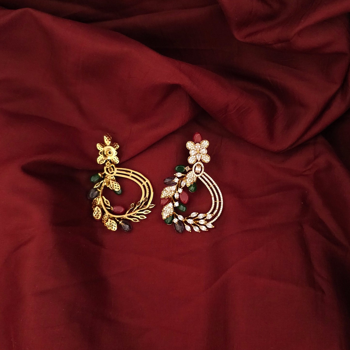 Floral Crystal Vine Statement Earrings