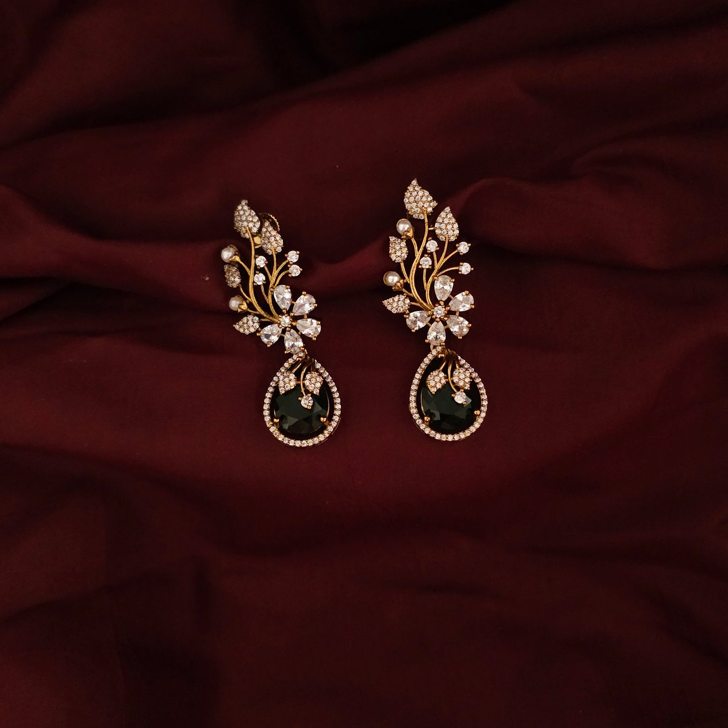 Emerald Bloom Crystal Drop Earrings