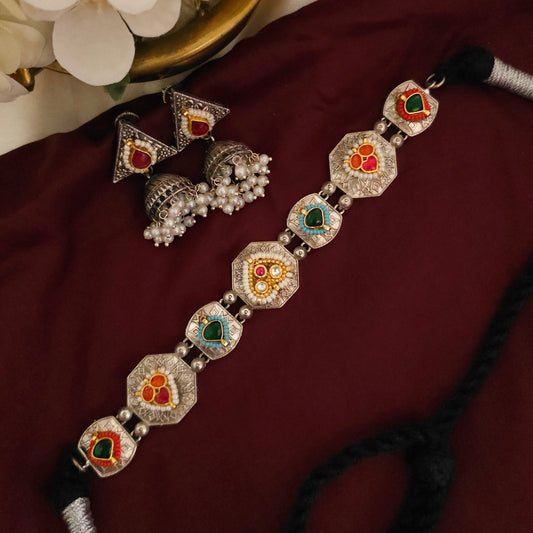 Rangmahal Dual Tone Pachi Kundan Choker Set