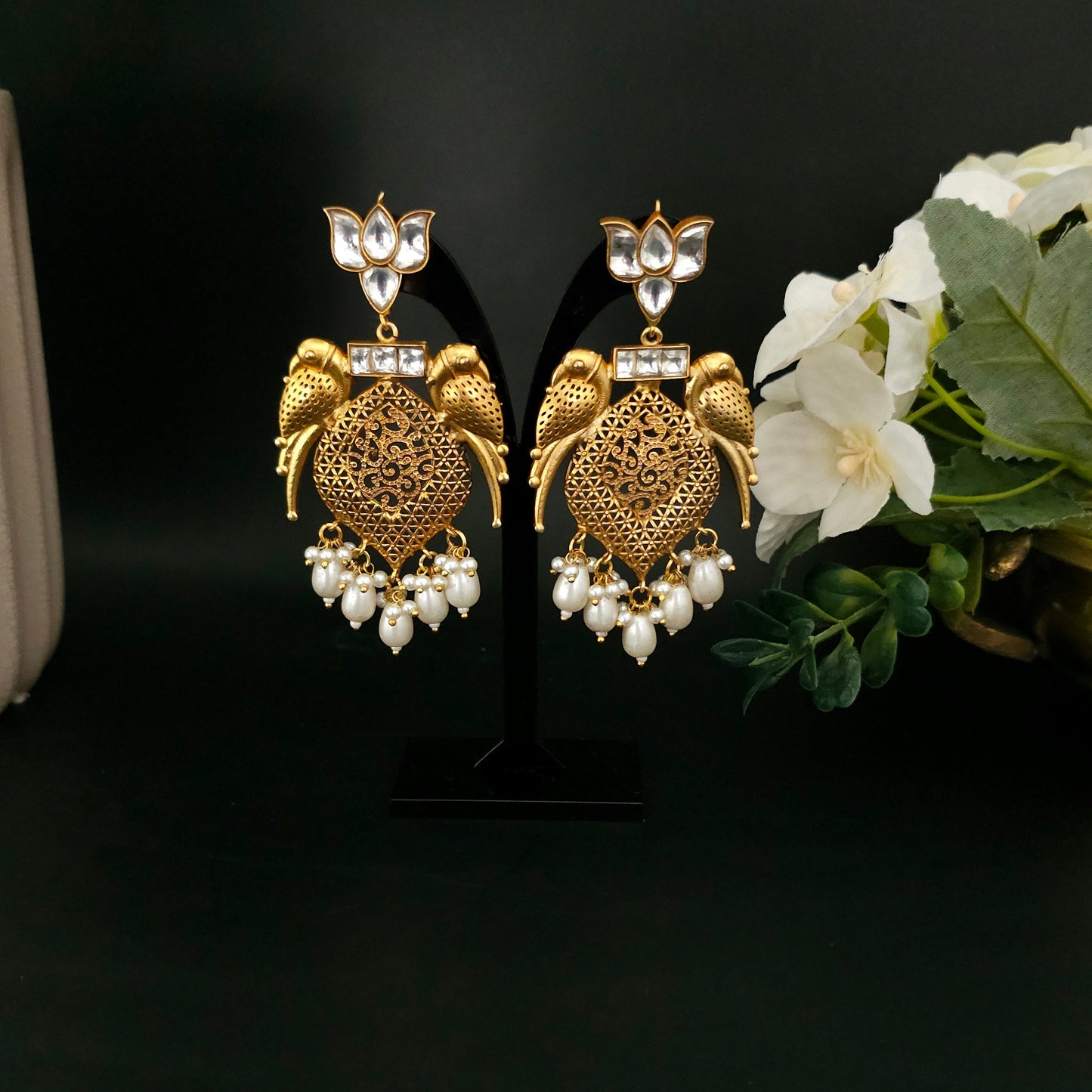 Antique Peacock Bird Pearl Earrings