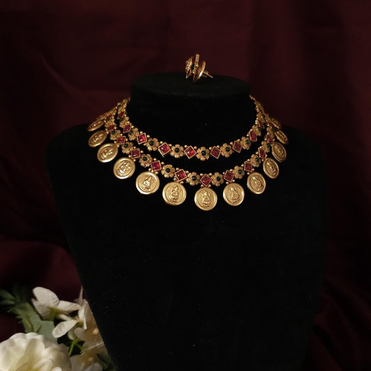 2 layered Lakshmi Coin Necklace Set