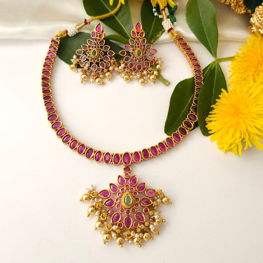 Ruhani Ruby Floral Choker Necklace Set