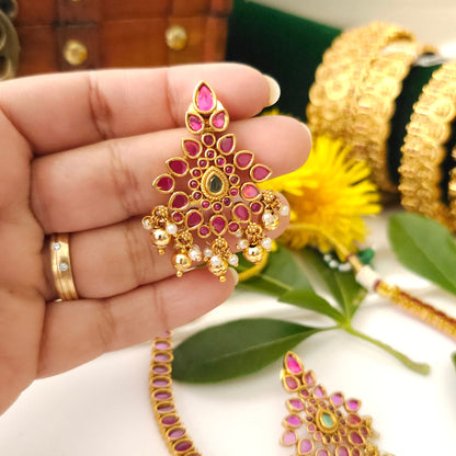 Ruhani Ruby Floral Choker Necklace Set
