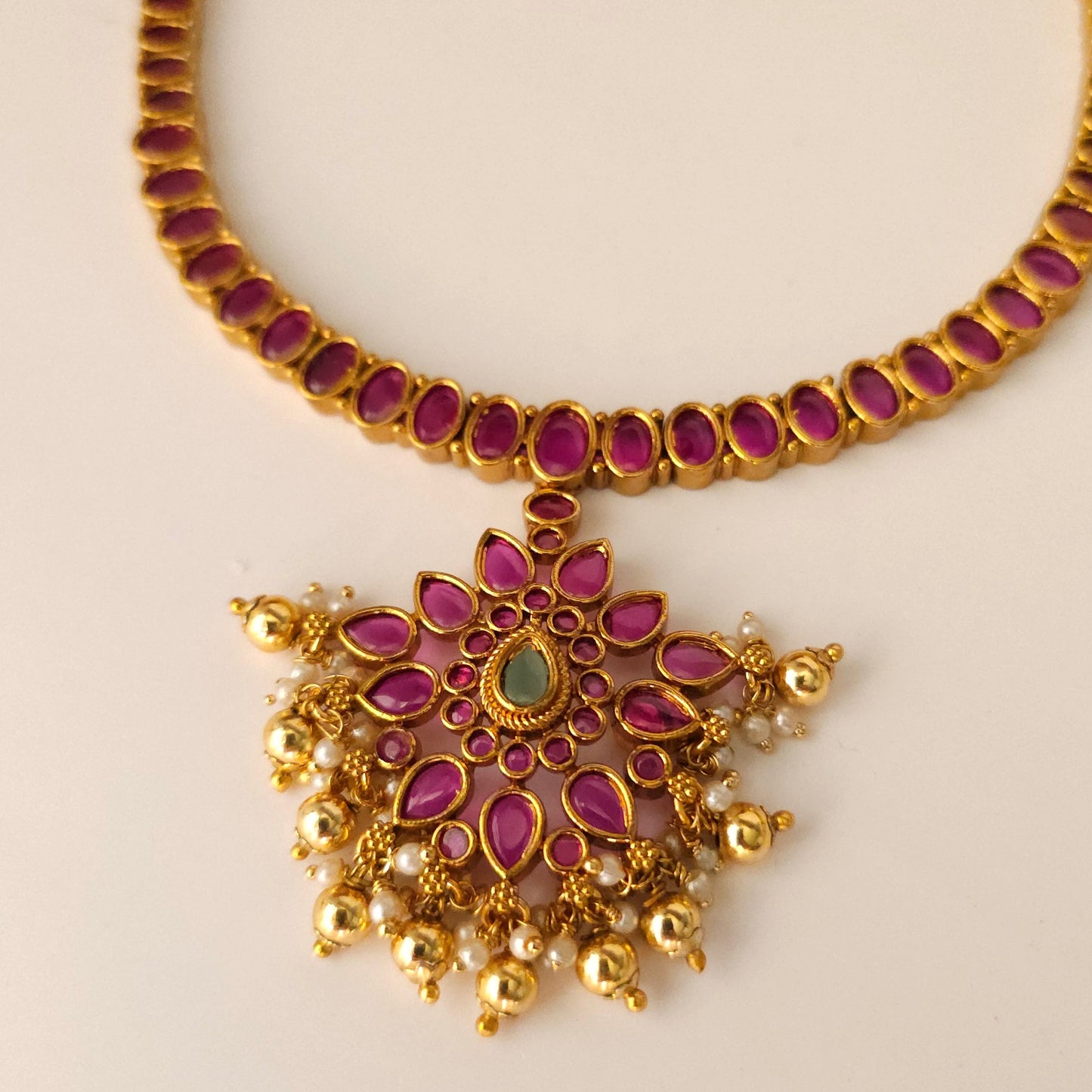 Ruhani Ruby Floral Choker Necklace Set