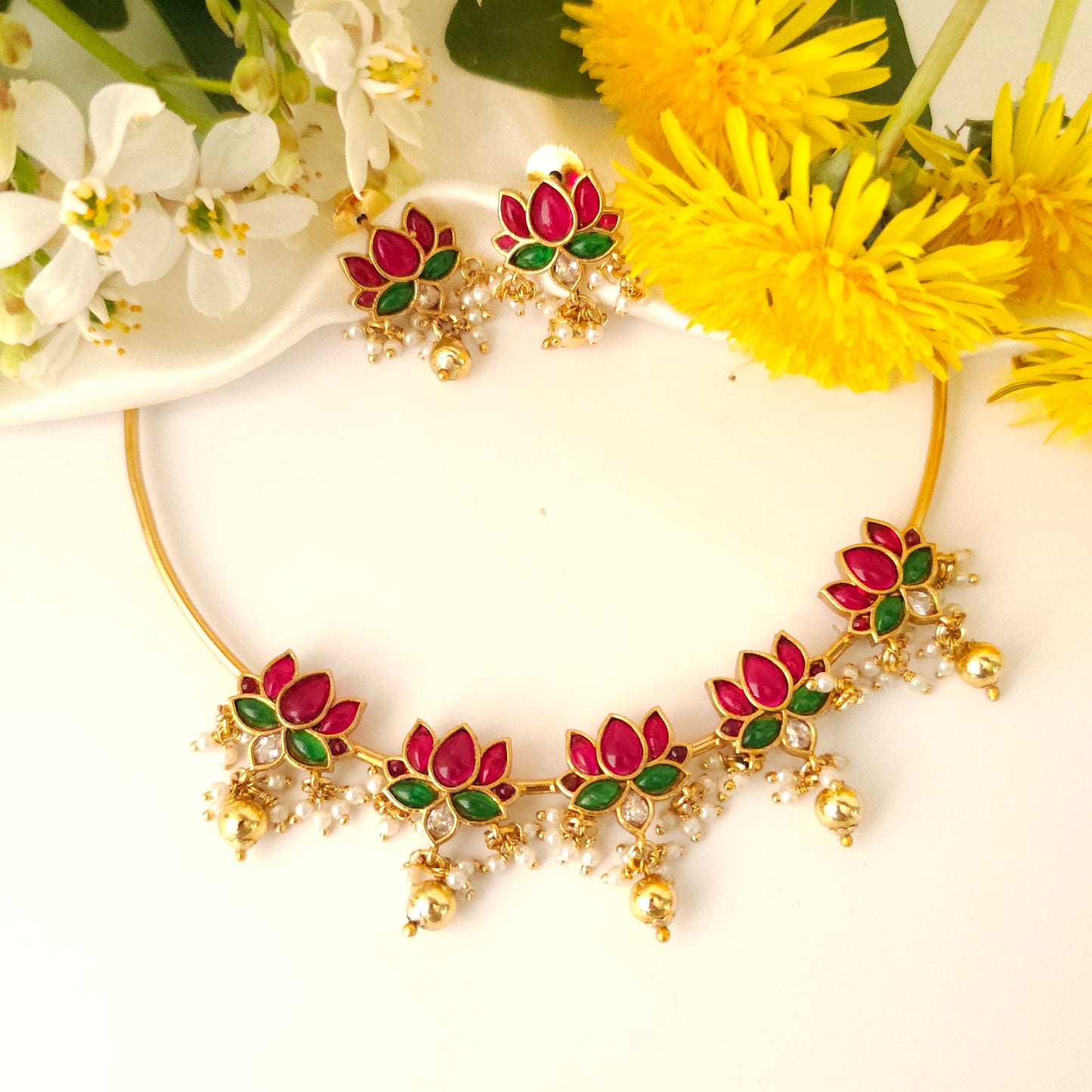 Lotus Bloom Temple Necklace Set