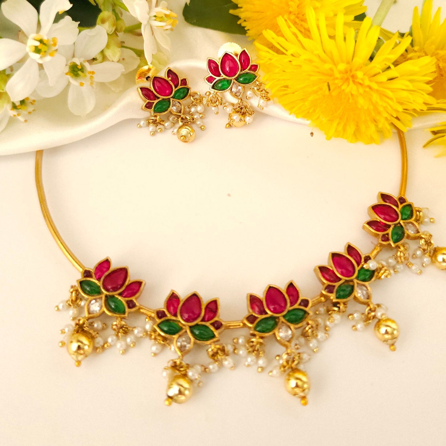 Lotus Bloom Temple Necklace Set
