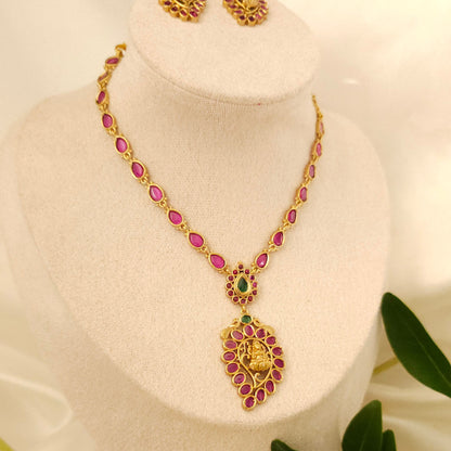 Premium South Indian Red Stone Lakshmi design Necklace set