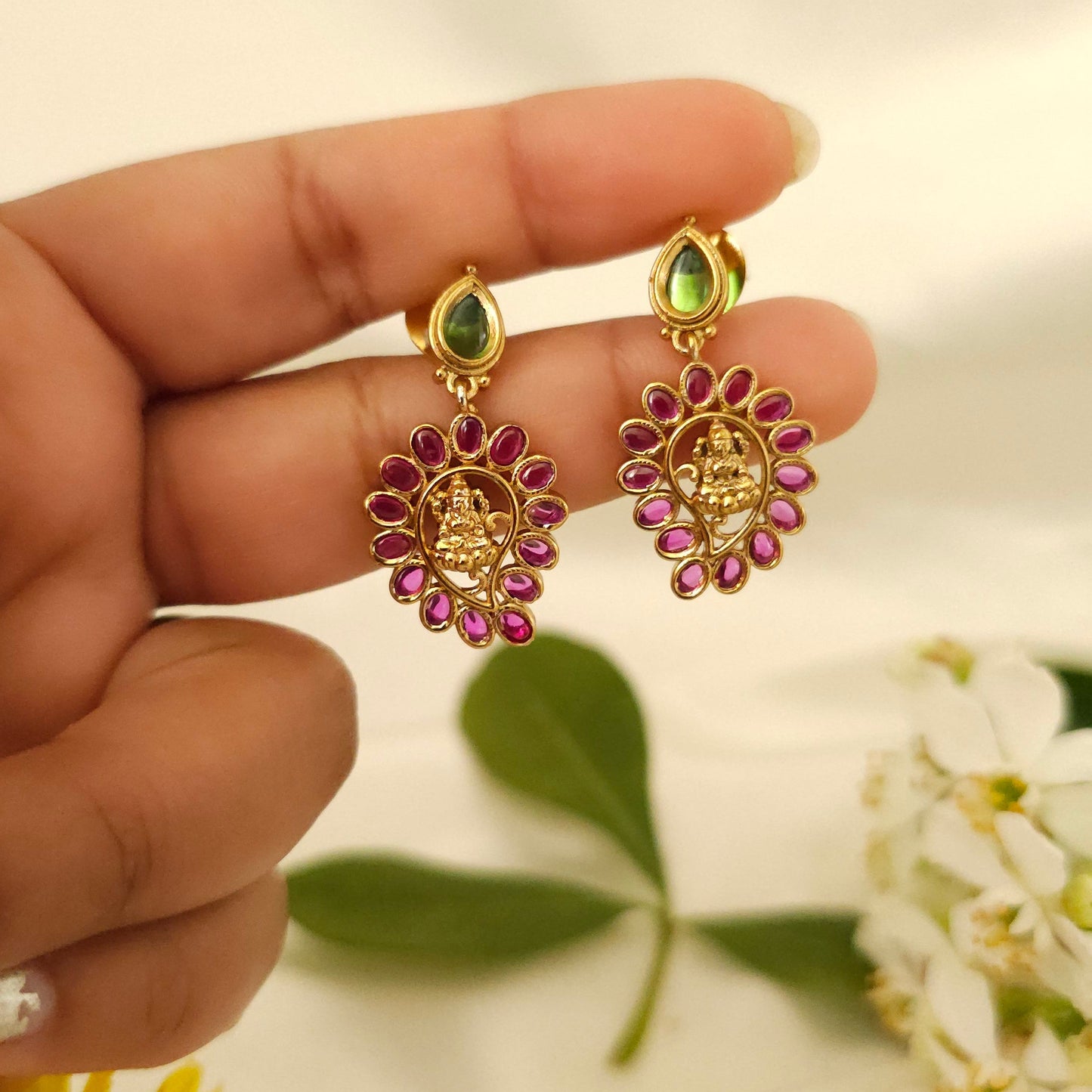 Premium South Indian Red Stone Lakshmi design Necklace set