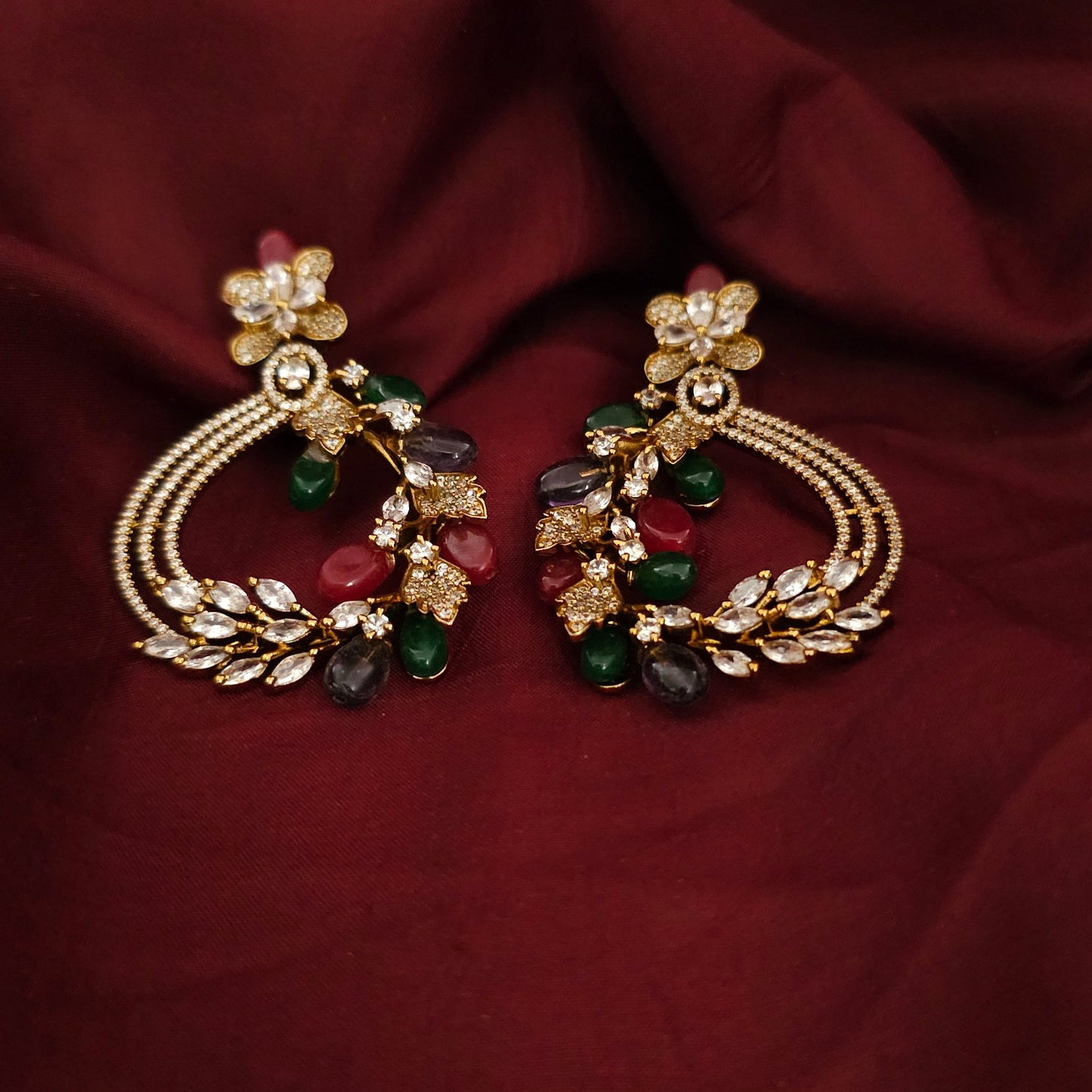 Floral Crystal Vine Statement Earrings