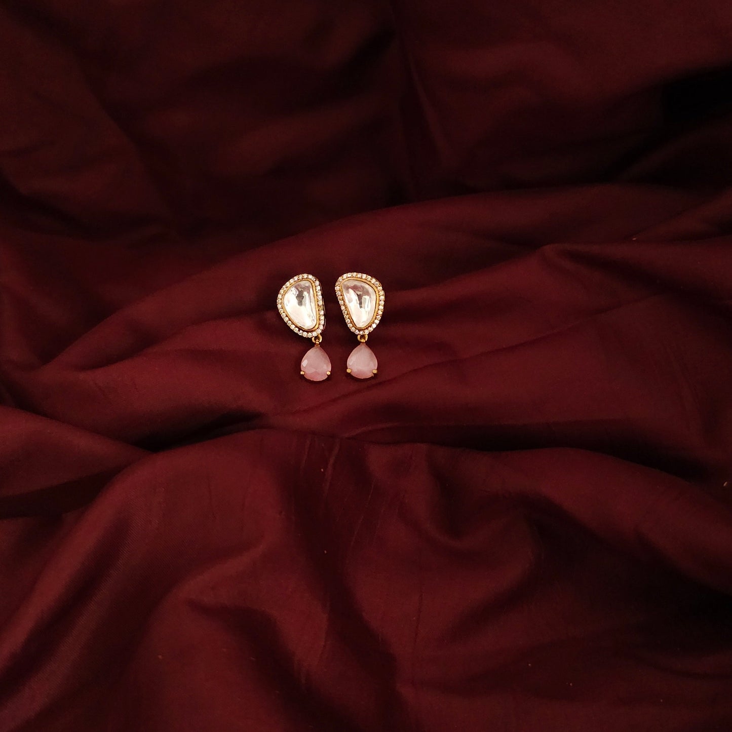 Blush Teardrop Kundan Stud Earrings