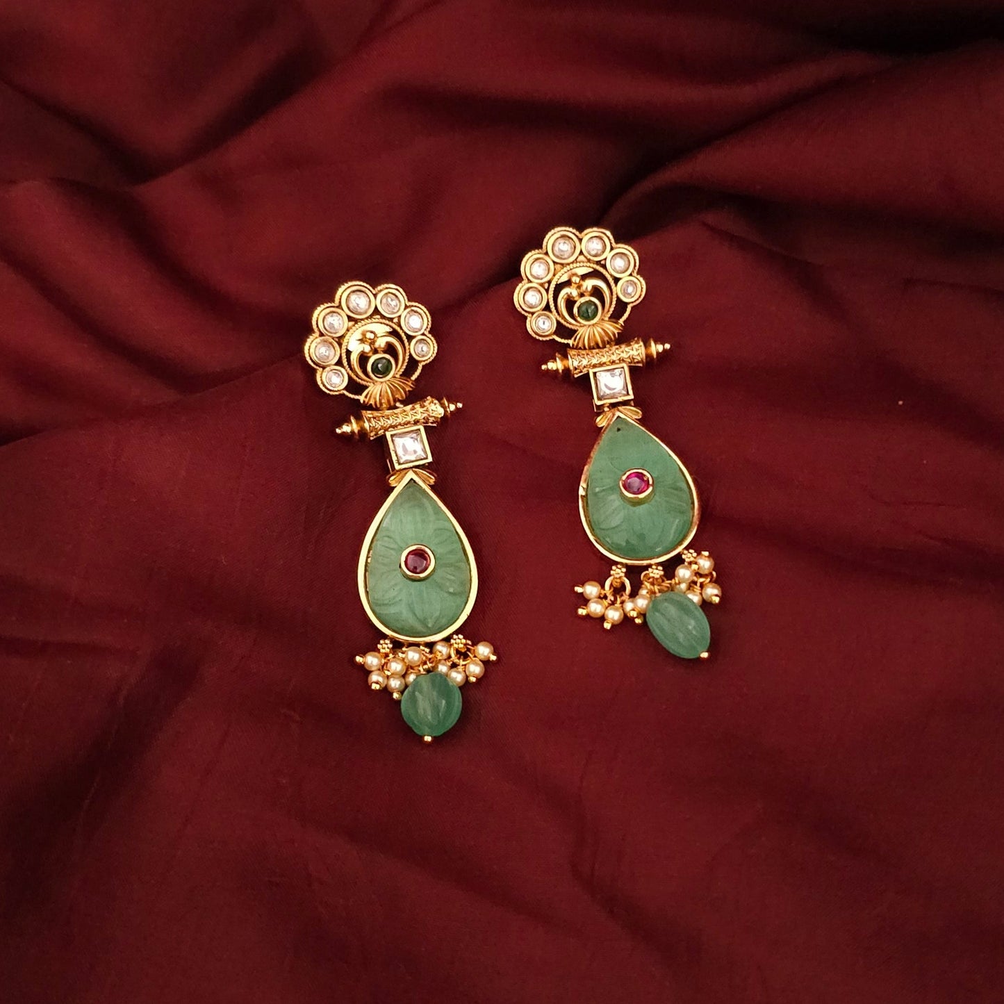Meera Drop Antique Gold Earrings