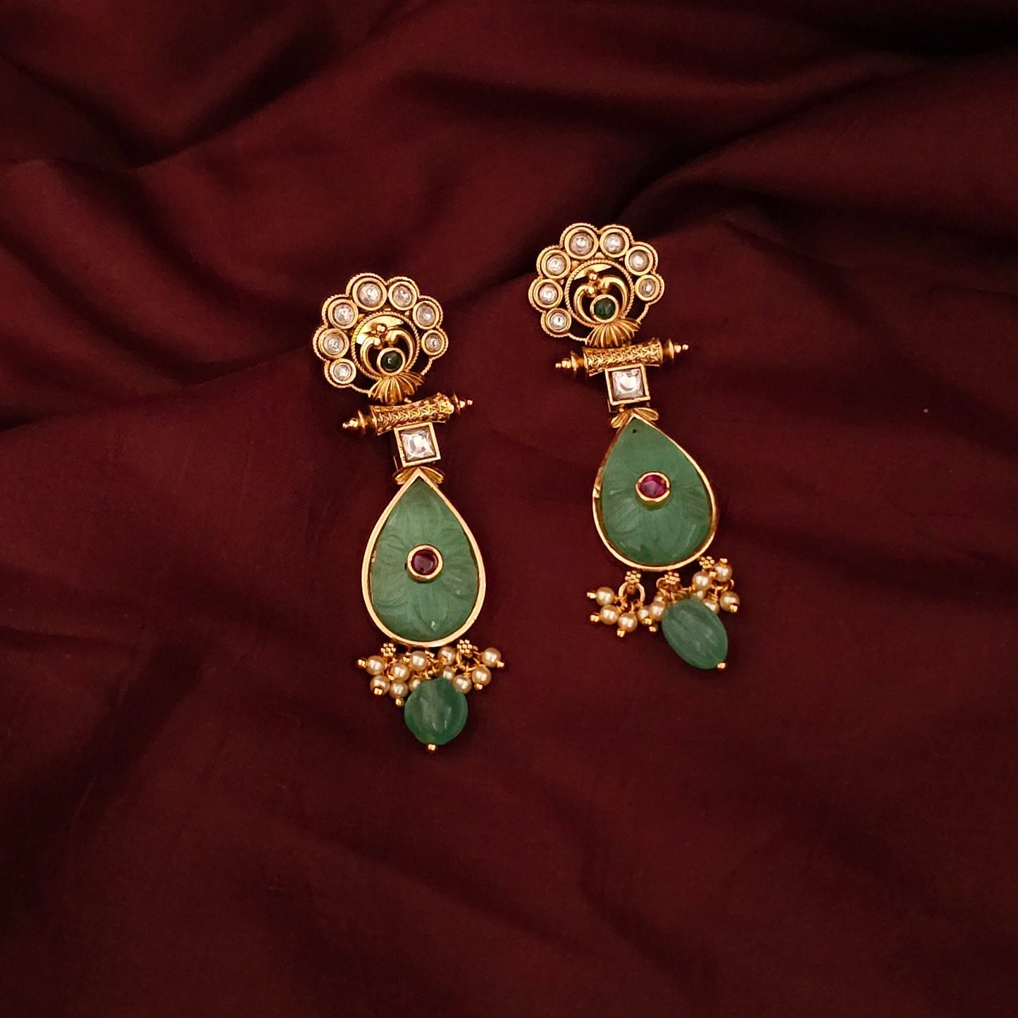 Meera Drop Antique Gold Earrings
