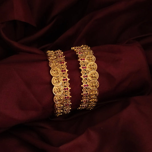A Set of 2 Lakshmi Coin Antique Gold Bangle
