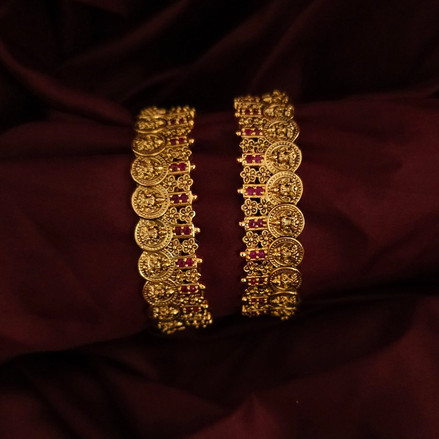 A Set of 2 Lakshmi Coin Antique Gold Bangle