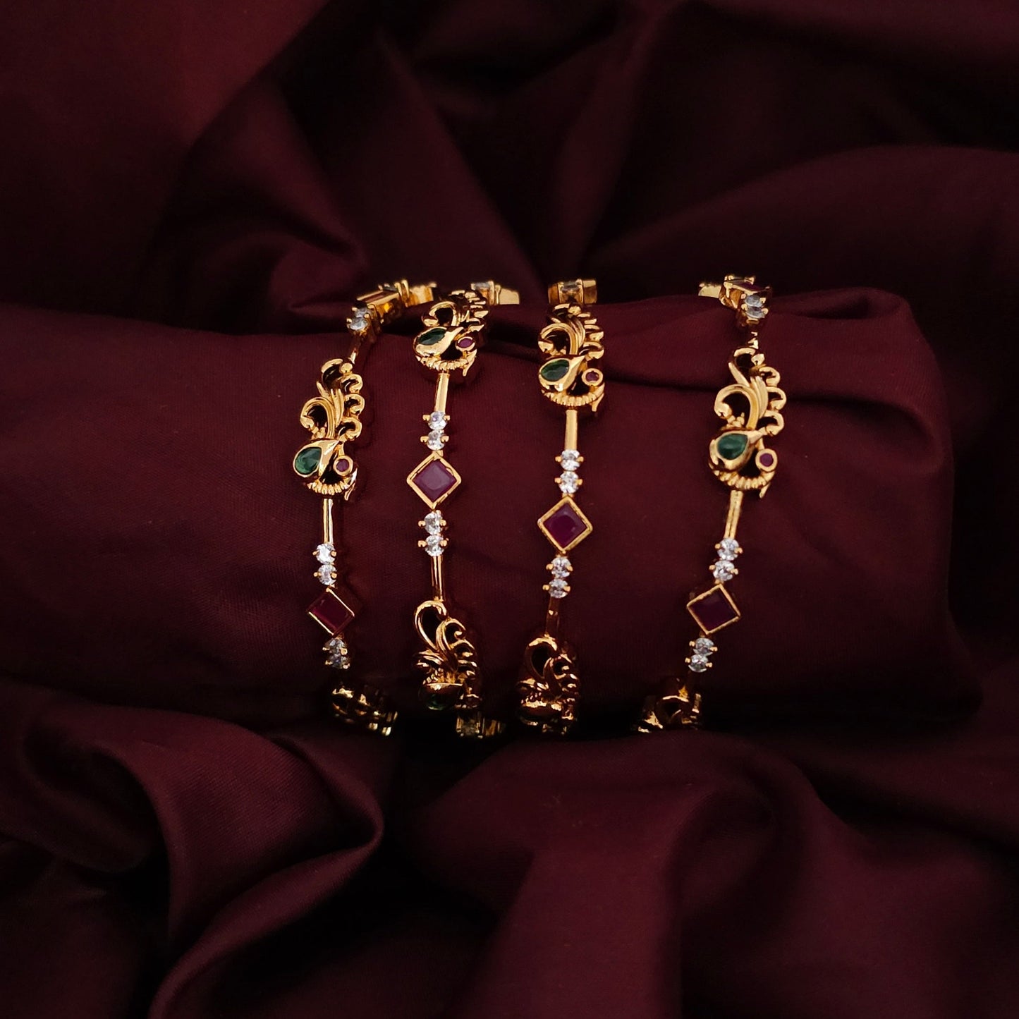 Peacock Grace Temple Bangles – Set of 4