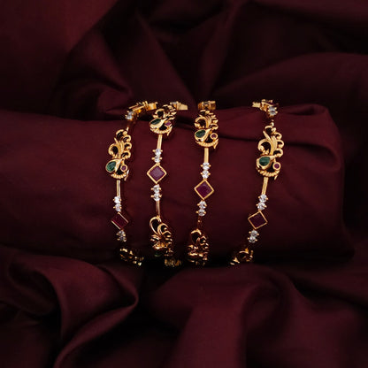 Peacock Grace Temple Bangles – Set of 4