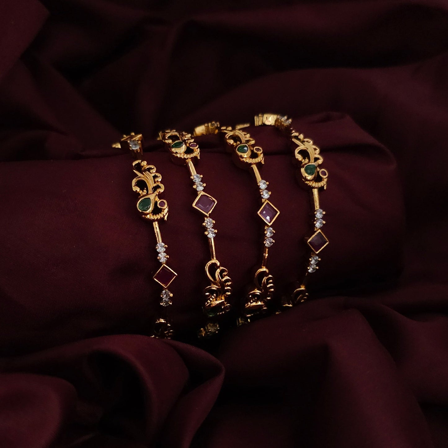 Peacock Grace Temple Bangles – Set of 4