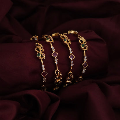 Peacock Grace Temple Bangles – Set of 4