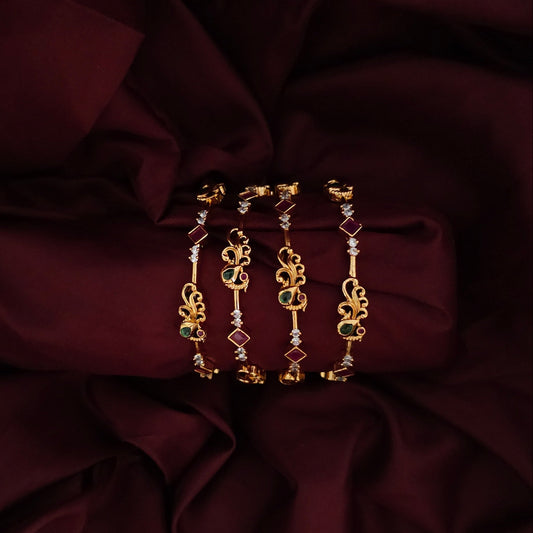 Peacock Grace Temple Bangles – Set of 4