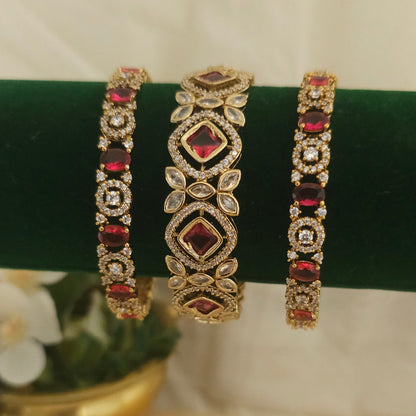 A Set of 3 Ruby Royal Victorian Bangle Set