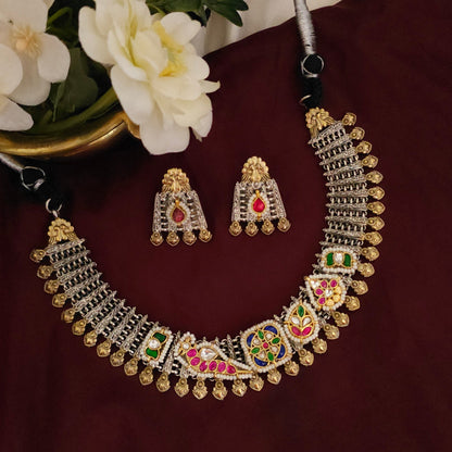 Vaidehi Dual Tone Pachi Kundan Necklace Set