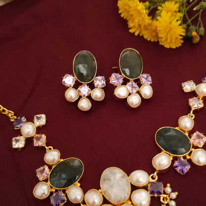 Royal Pearl & Natural Stone Statement Necklace Set
