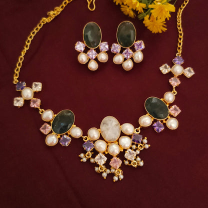 Royal Pearl & Natural Stone Statement Necklace Set