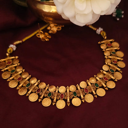 Kasu mala with Red and Green stones