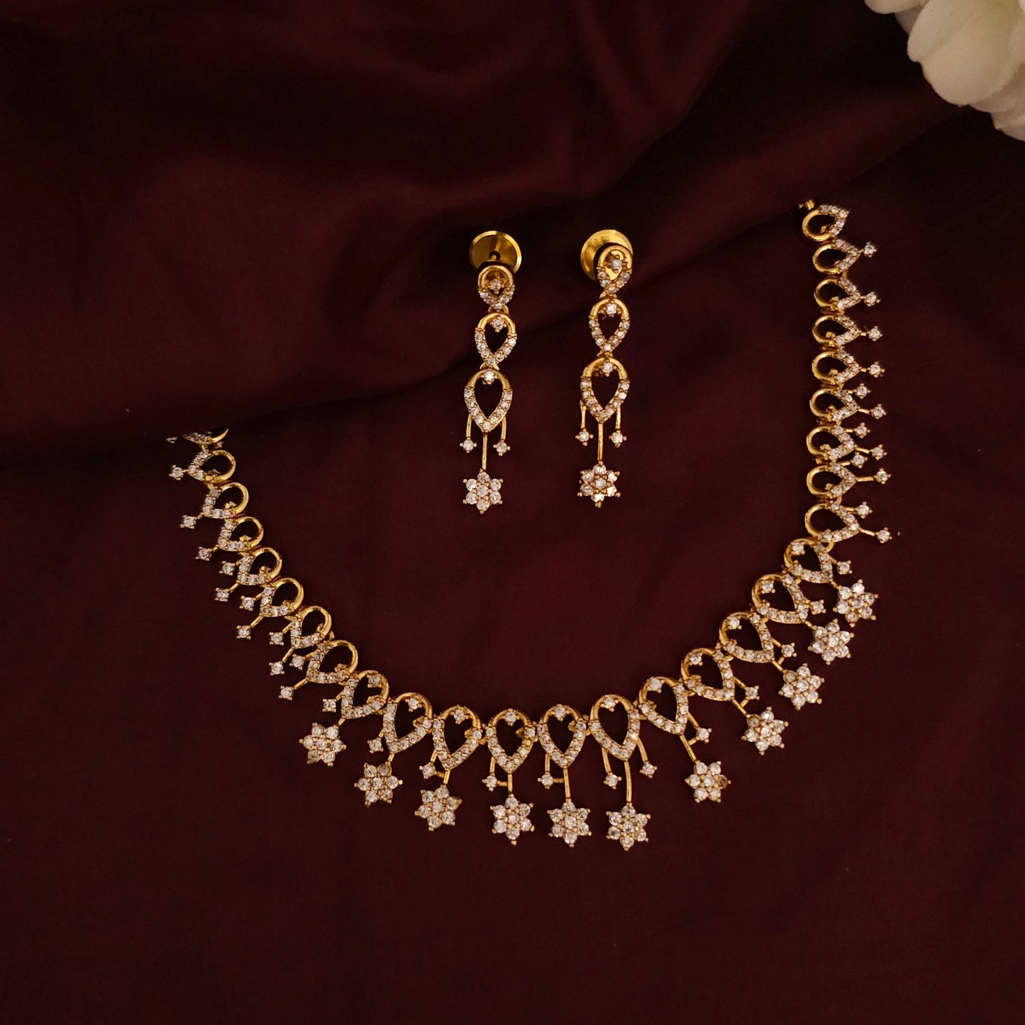 Crystal Bloom Antique Gold Necklace Set