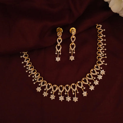 Crystal Bloom Antique Gold Necklace Set
