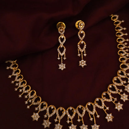 Crystal Bloom Antique Gold Necklace Set
