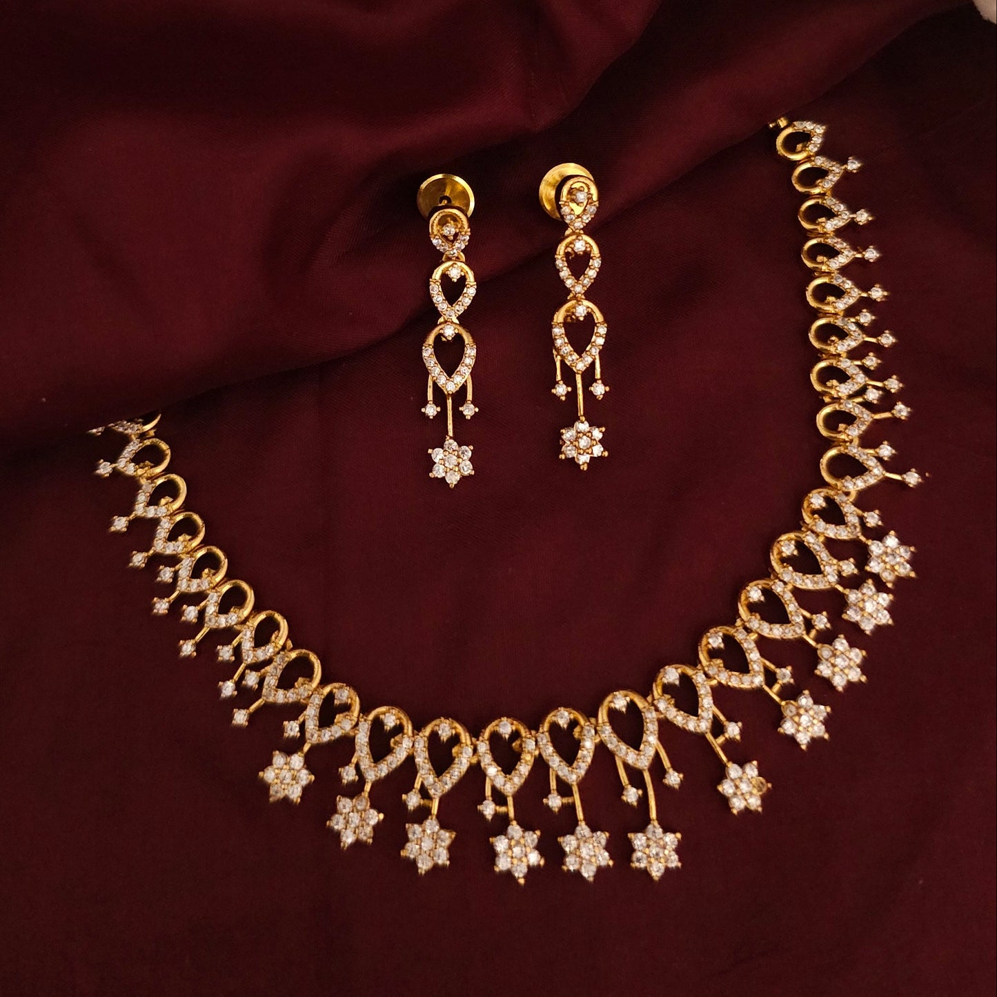 Crystal Bloom Antique Gold Necklace Set