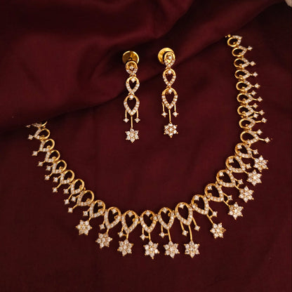 Crystal Bloom Antique Gold Necklace Set