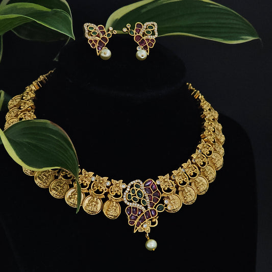 Antique Gold Coin Necklace Set with Butterfly design