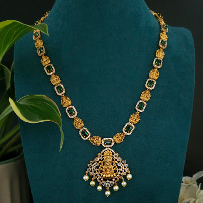 Lakshmi Emerald Temple Pendant Necklace Set