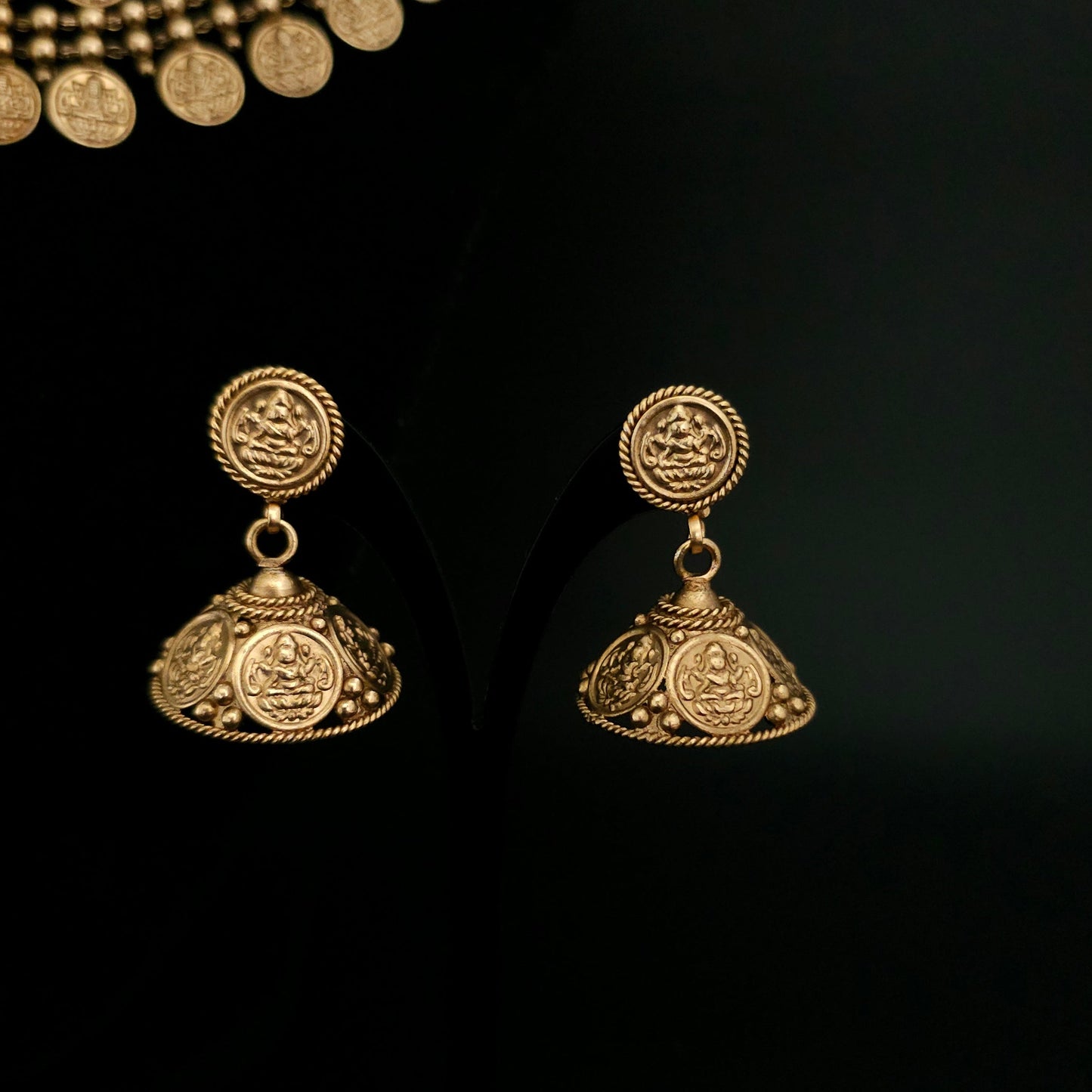 Mahalakshmi Coin Temple Necklace Set with Antique Jhumka Earrings