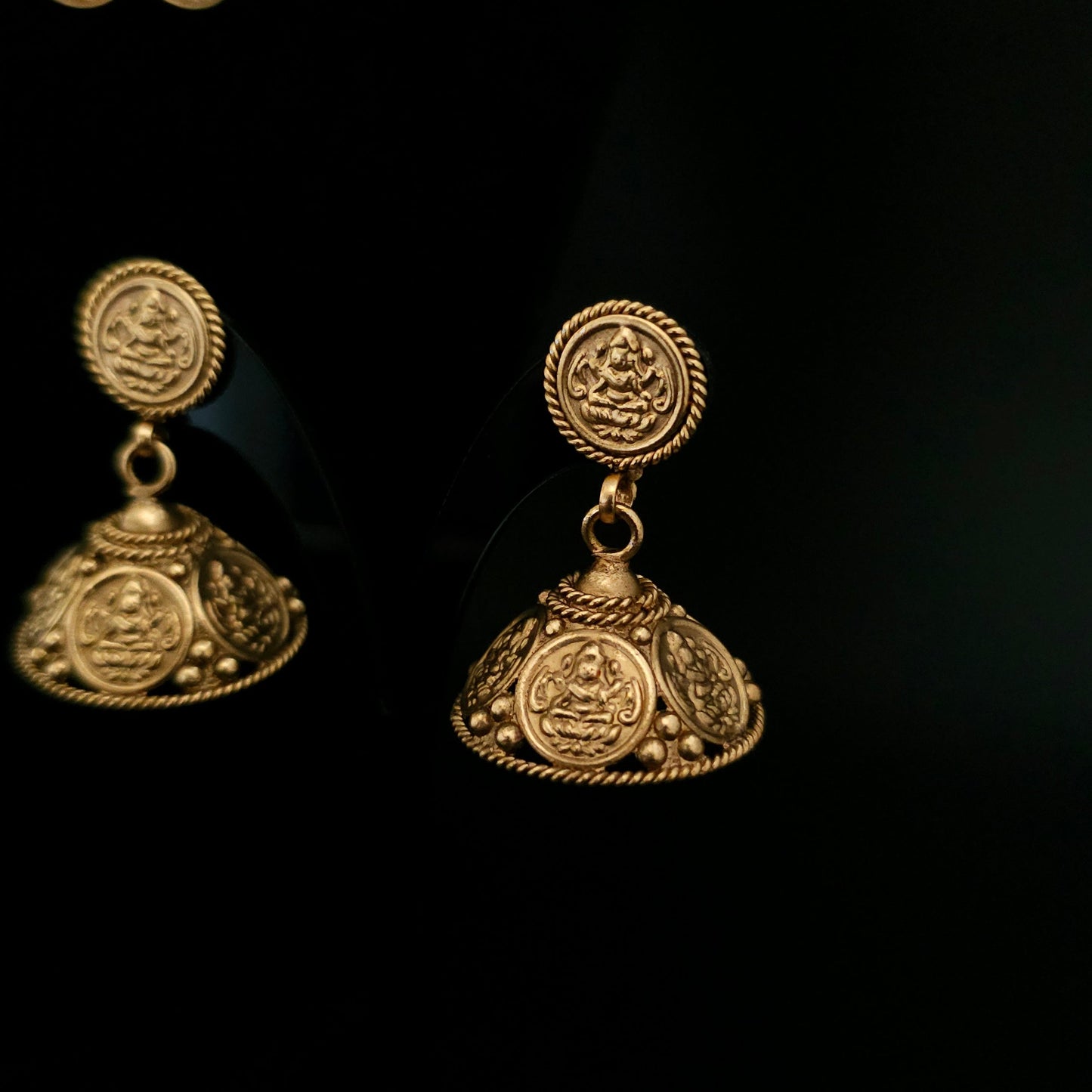 Mahalakshmi Coin Temple Necklace Set with Antique Jhumka Earrings