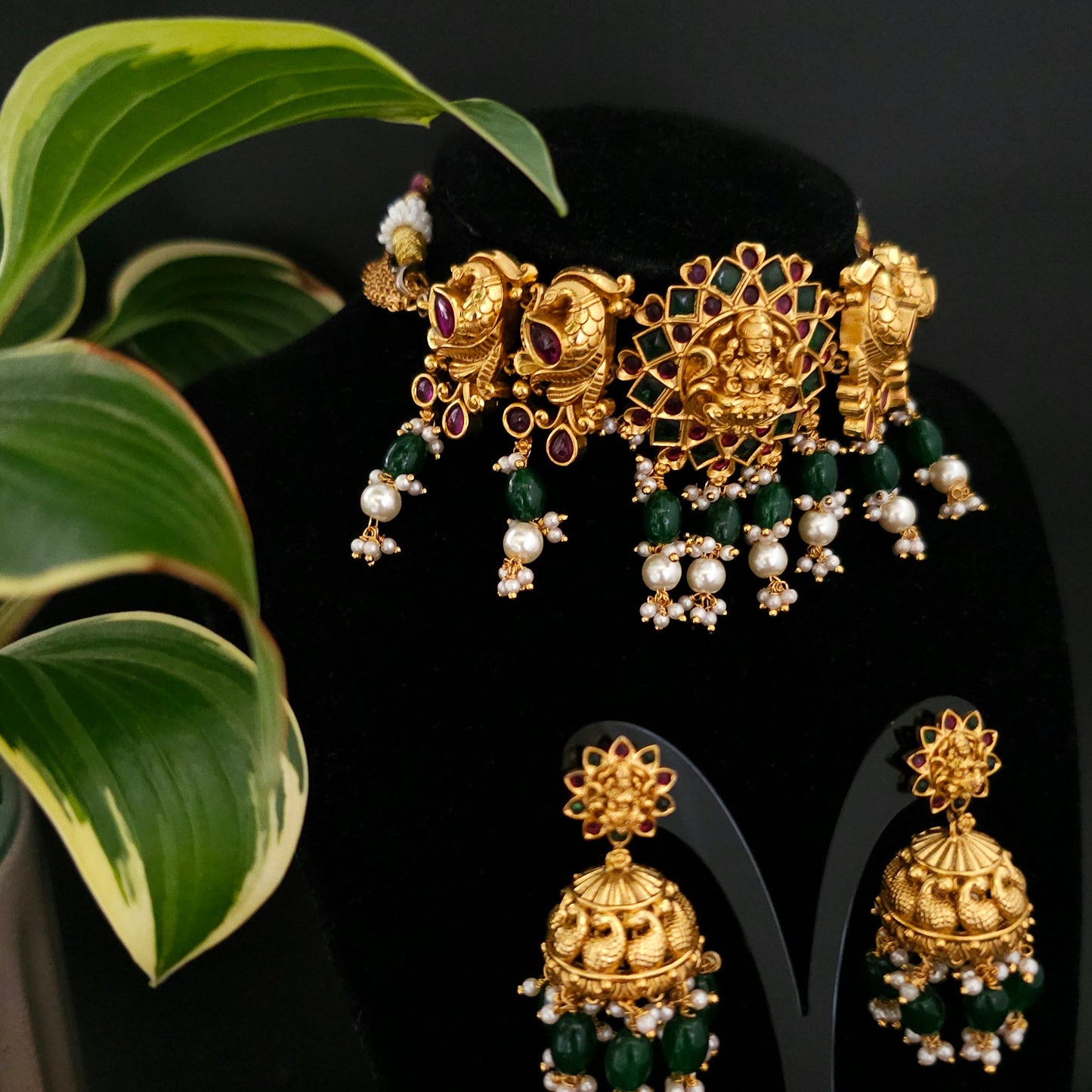 Lakshmi Temple Choker Necklace Set with Jhumkas