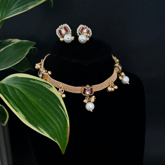 Lotus Design Antique Choker Necklace Set