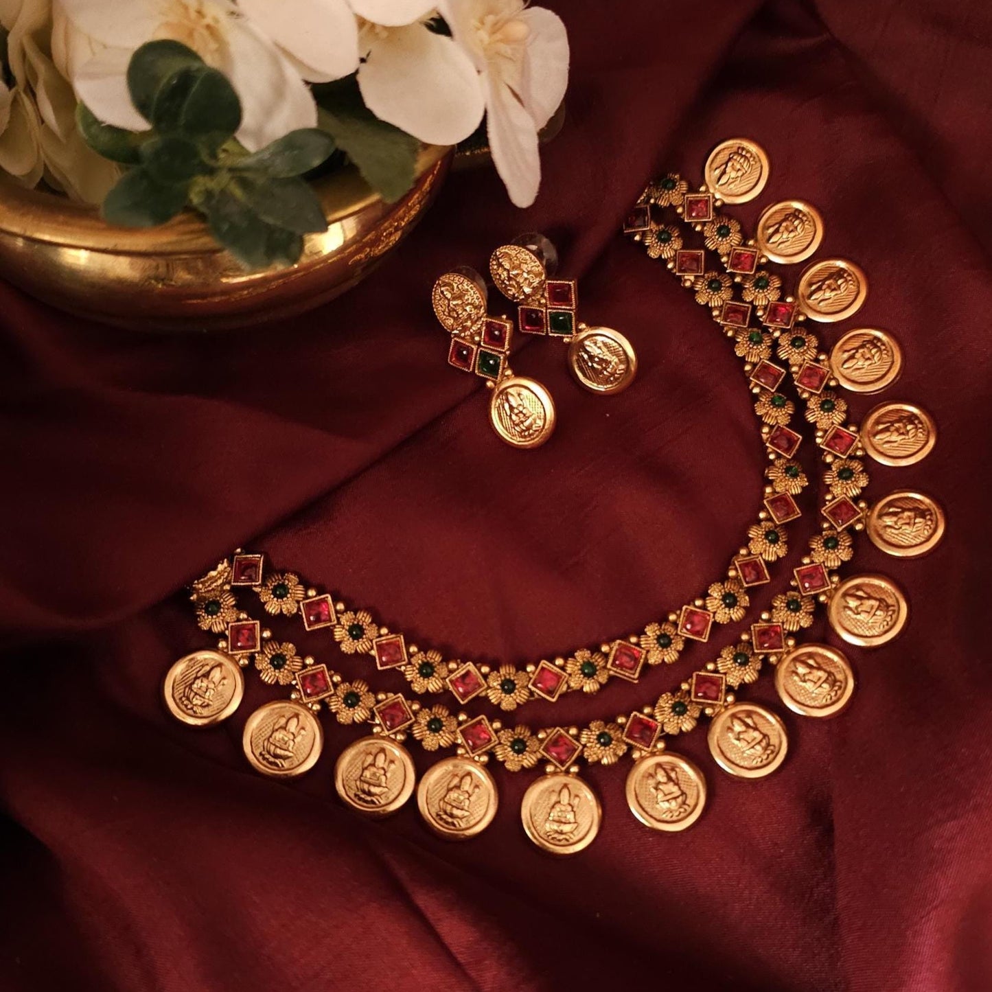 2 layered Lakshmi Coin Necklace Set